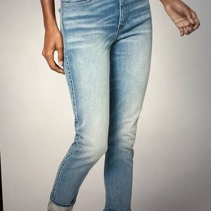 Mid-Rise Foil-Cuff Slim Crop Jeans